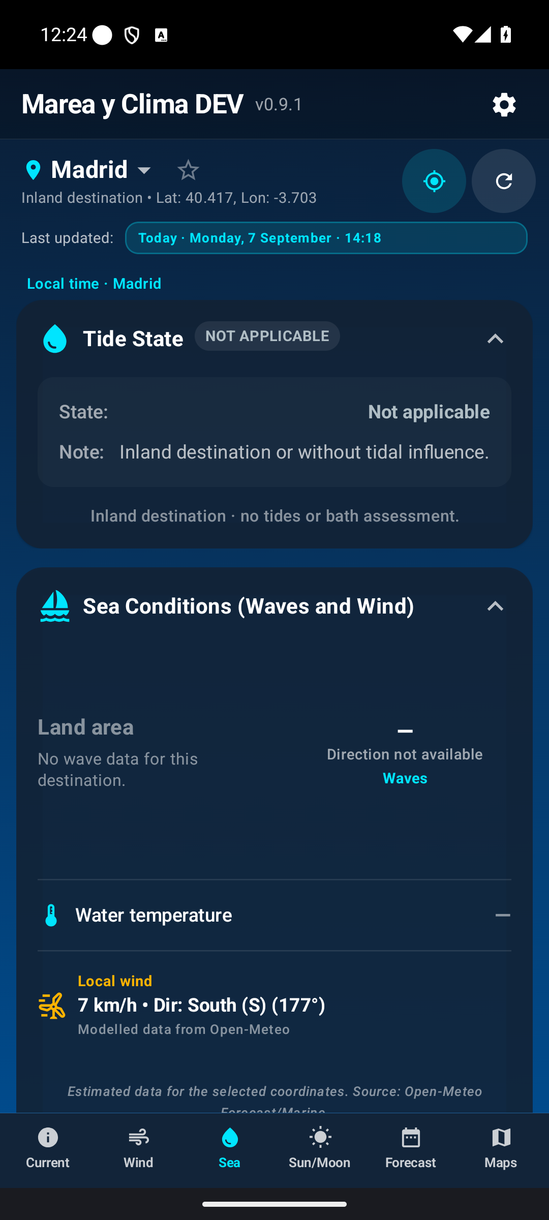 Sea status for an inland destination.