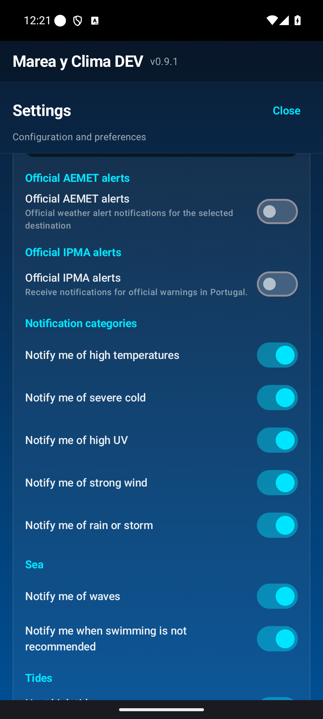 Alert categories.