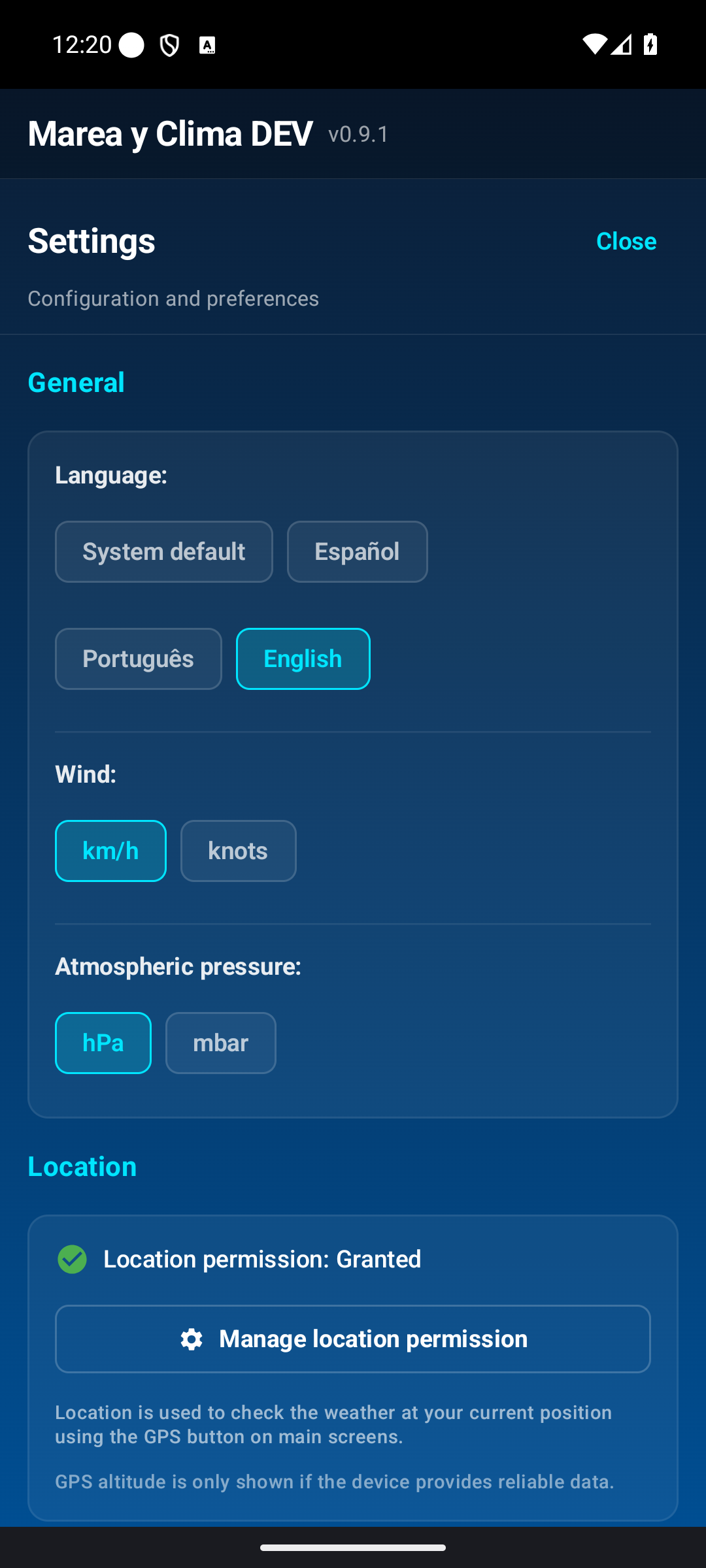 General settings.