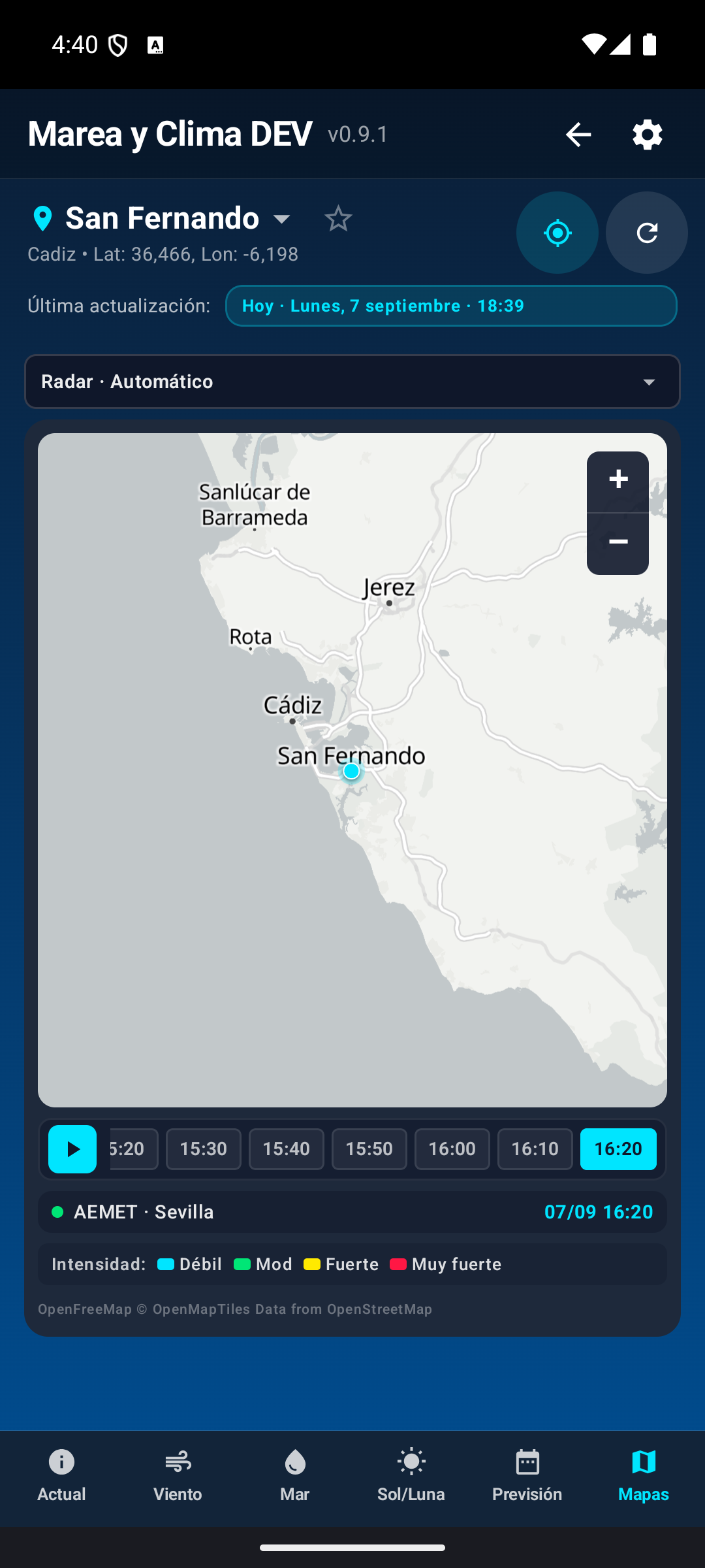 Radar de precipitación.
