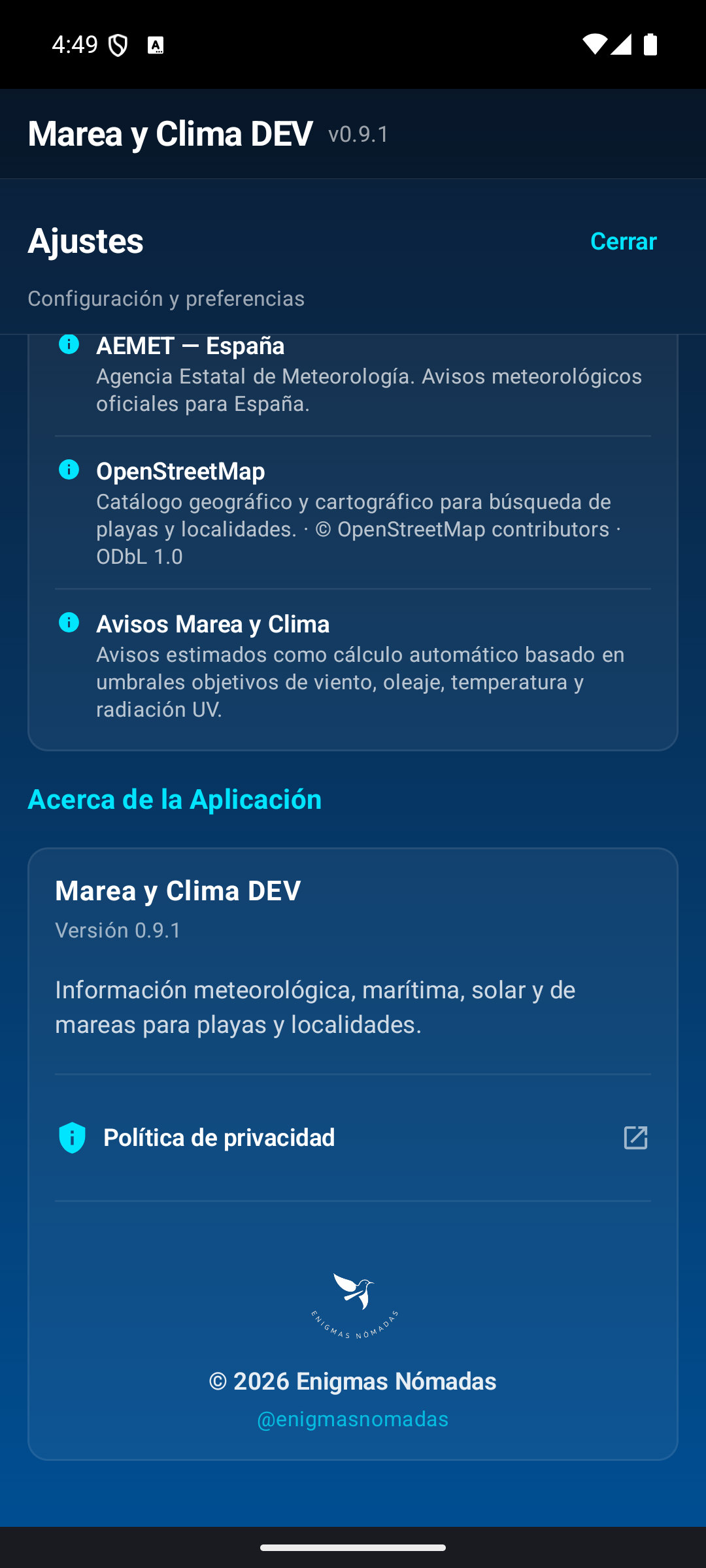 Acerca de y privacidad.