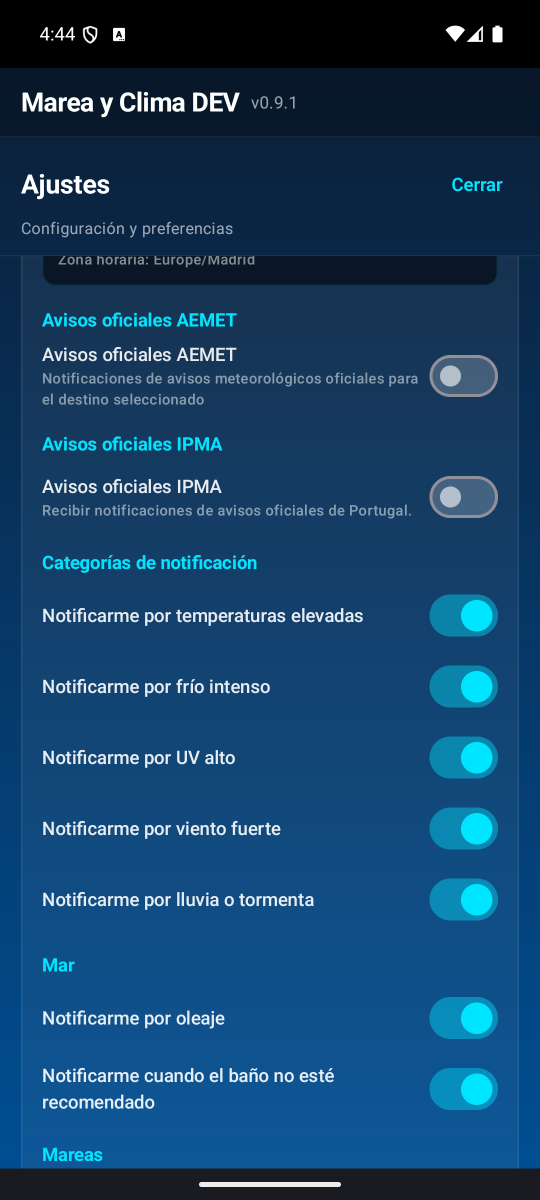 Categorías de avisos.
