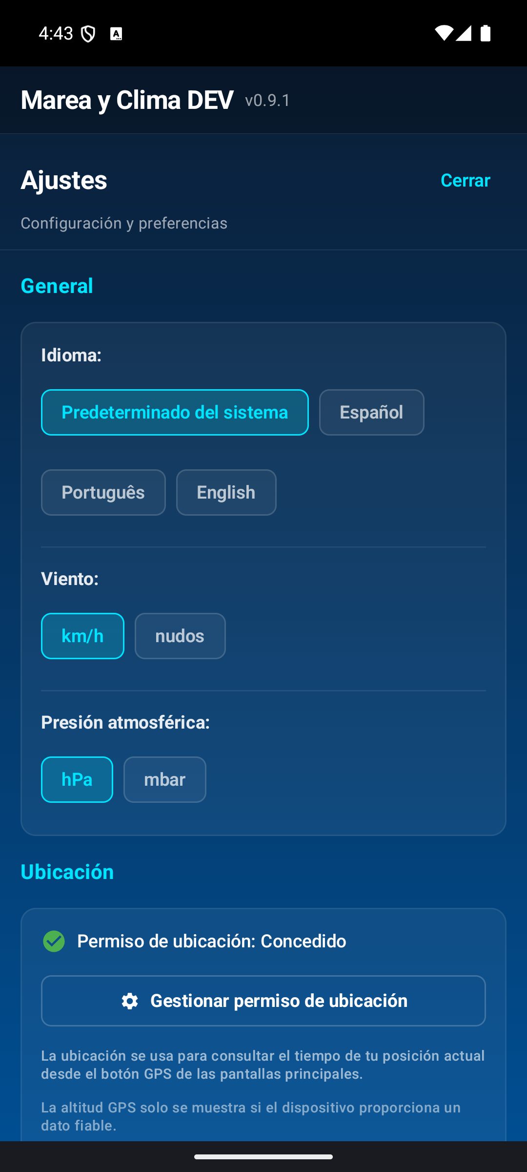 Ajustes generales.