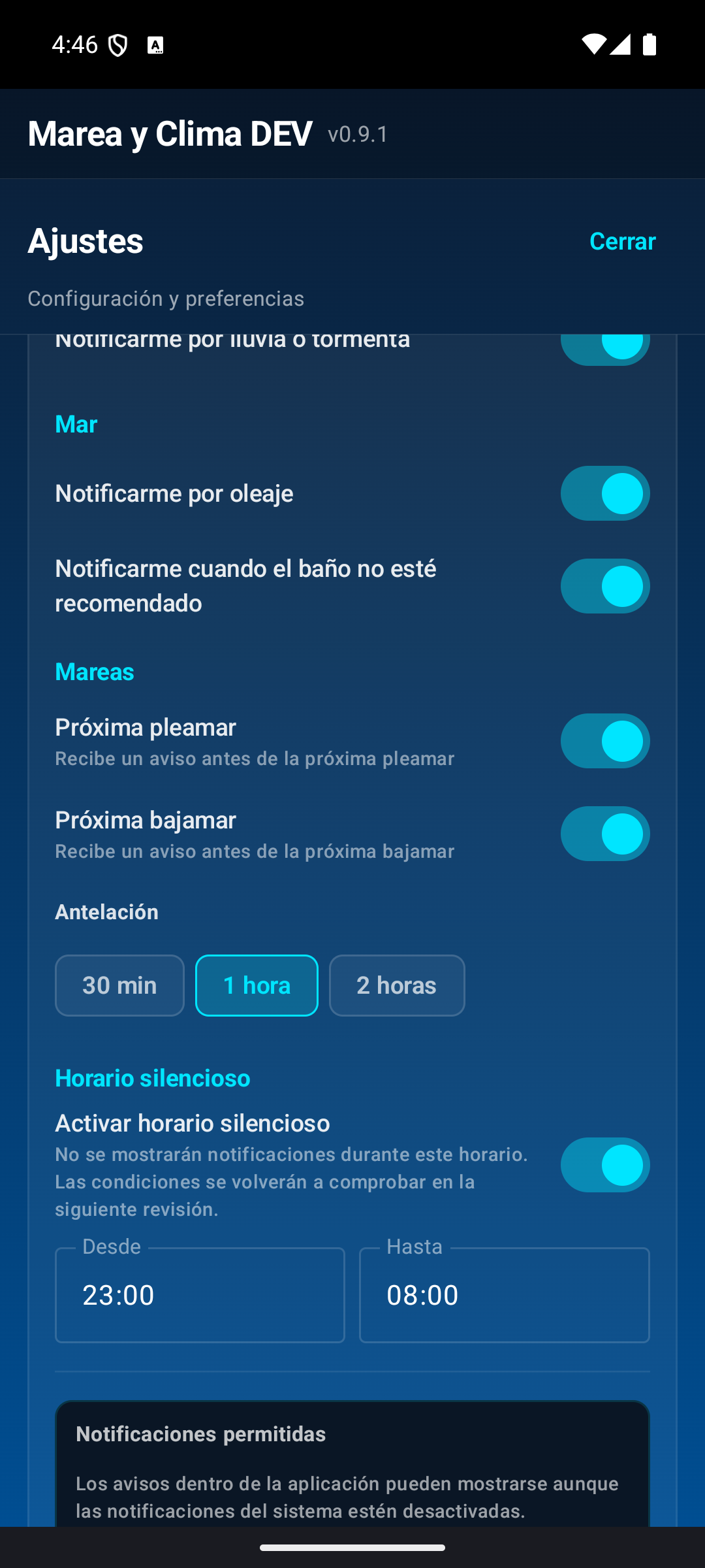 Horario silencioso.
