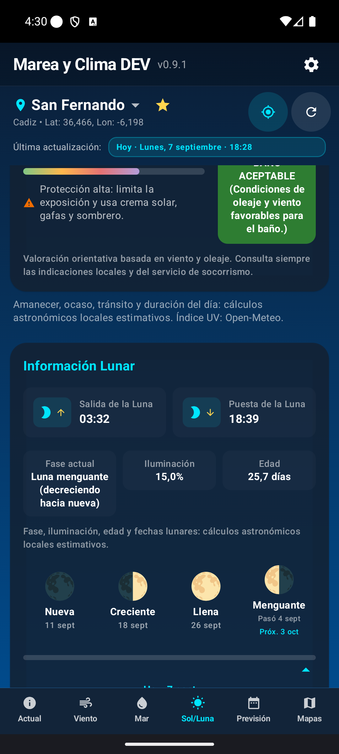 Fase y datos lunares.