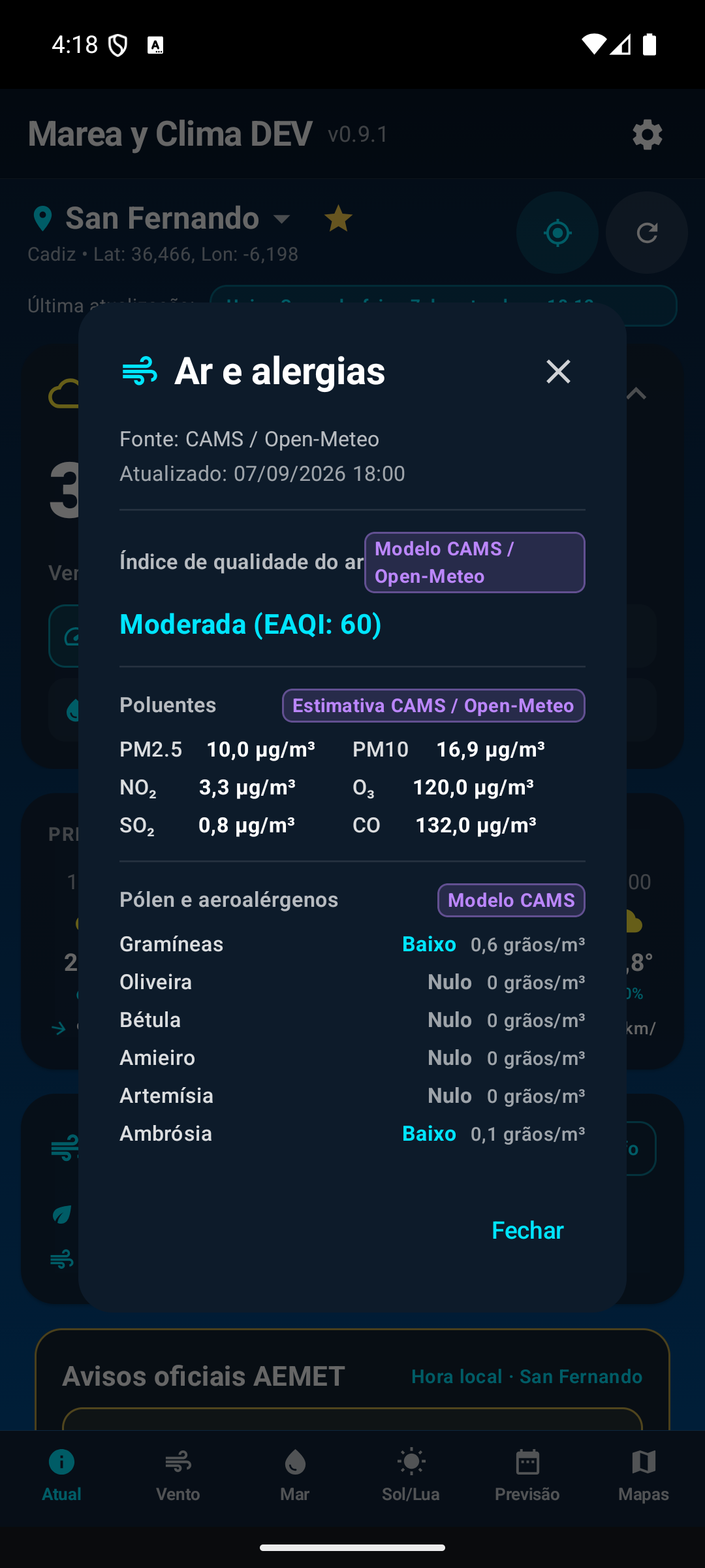 Detalhe de ar e alergias.