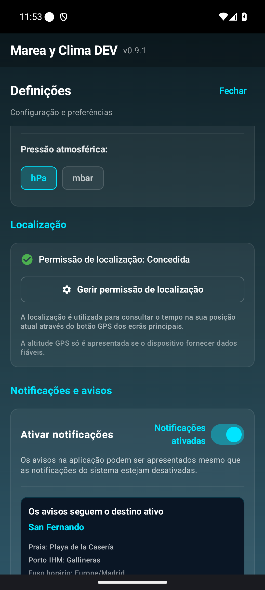 Notificações e avisos.