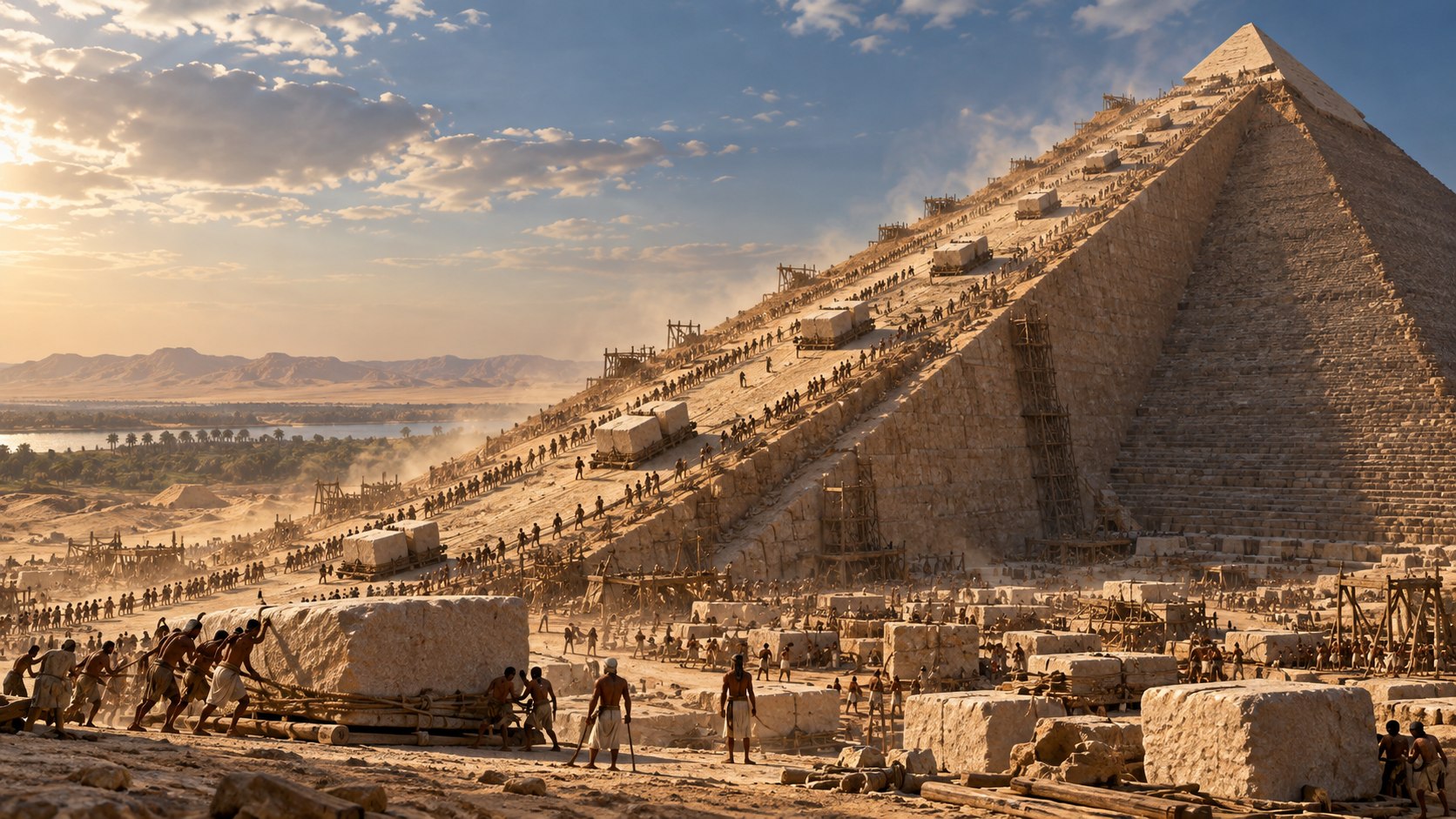 Gran rampa exterior para construir una pirámide en el antiguo Egipto